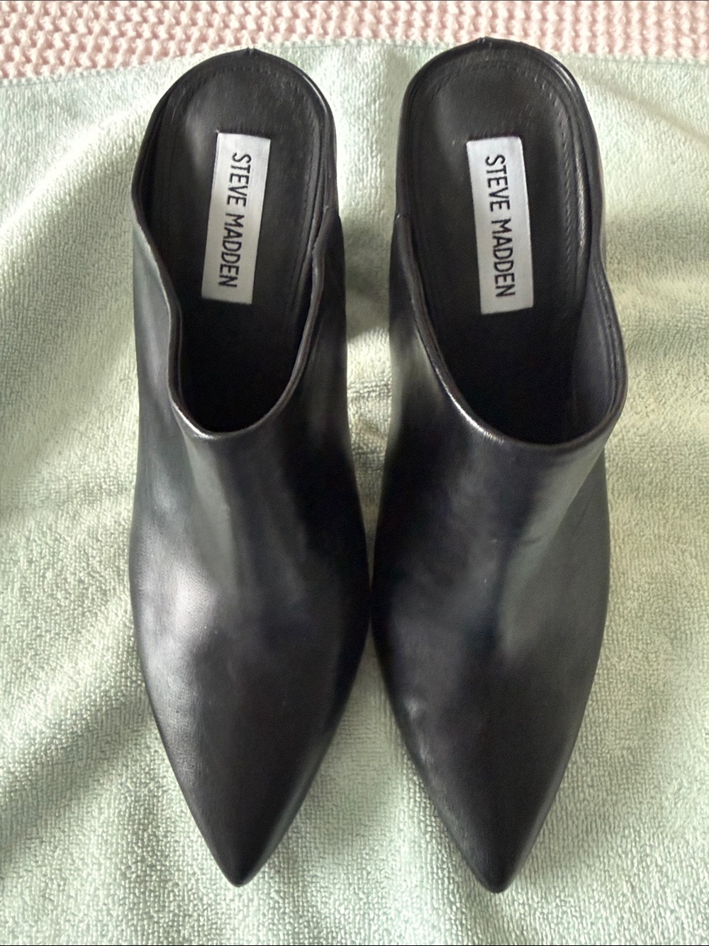 Steve Madden Barrie Addison Black Pointed Leather Mule Pumps size 8.5M NWOB